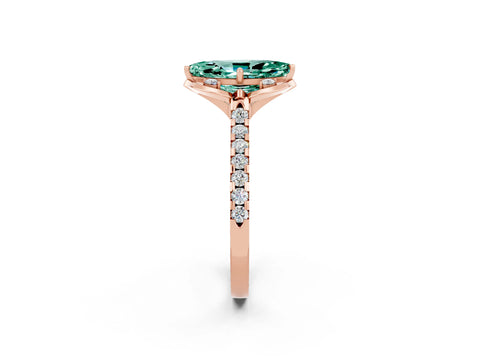 Rose gold Marquise Cut Green Sapphire Ring with Pavé Band and Floral Prong Setting_2
