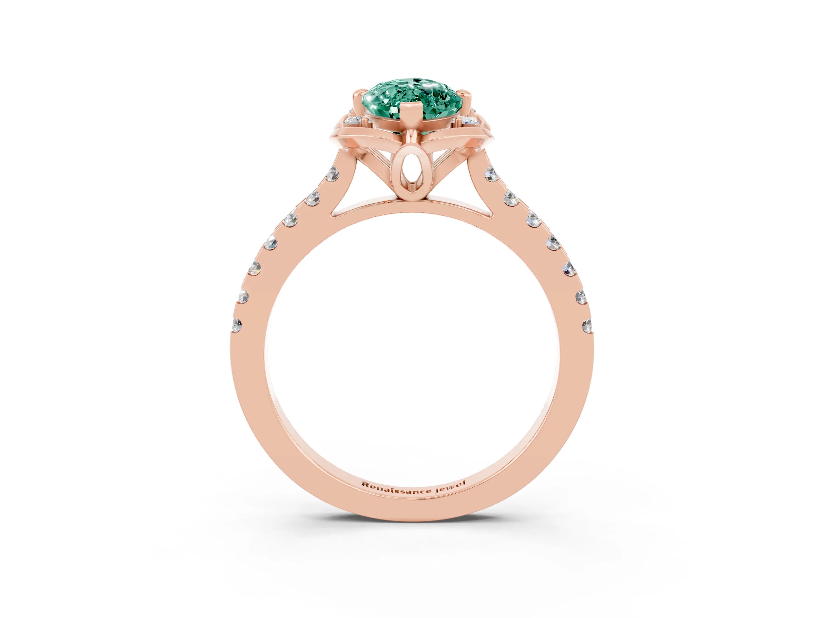 Rose gold Marquise Cut Green Sapphire Ring with Pavé Band and Floral Prong Setting_3
