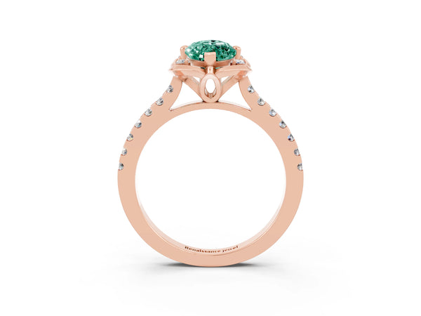 Rose gold Marquise Cut Green Sapphire Ring with Pavé Band and Floral Prong Setting