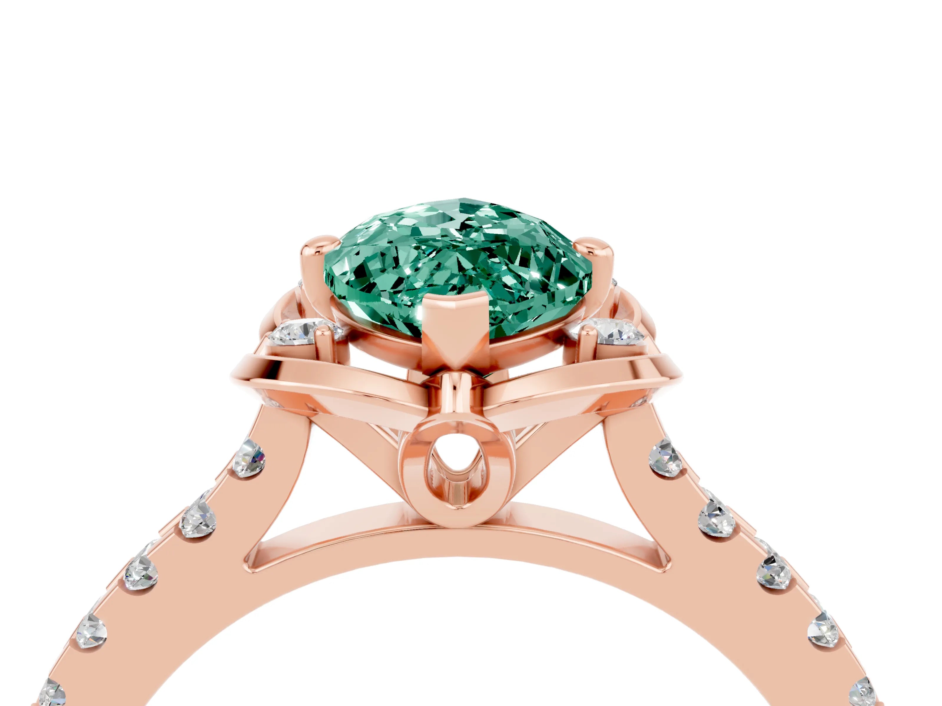 Rose gold Marquise Cut Green Sapphire Ring with Pavé Band and Floral Prong Setting_4