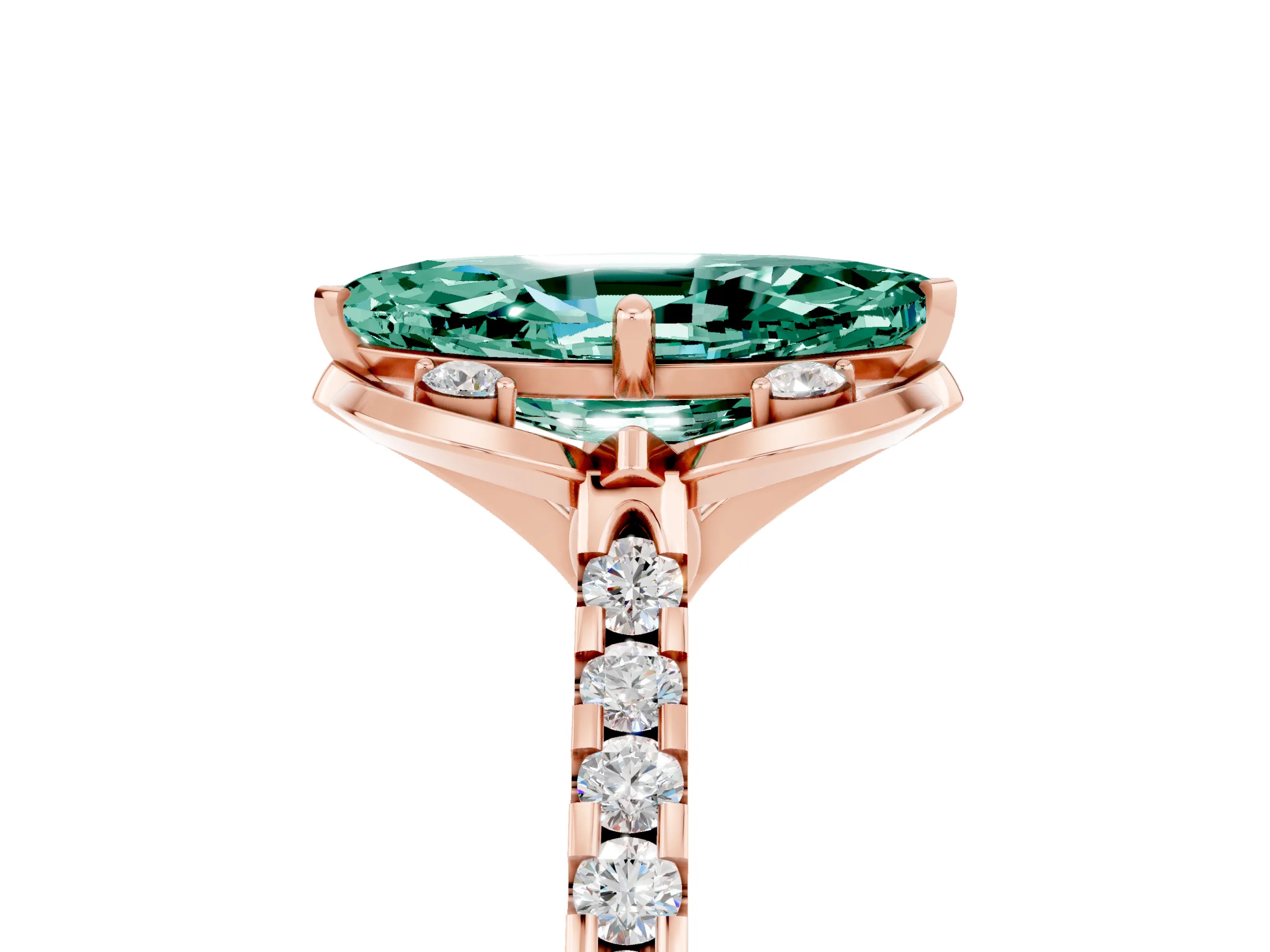Rose gold Marquise Cut Green Sapphire Ring with Pavé Band and Floral Prong Setting_5