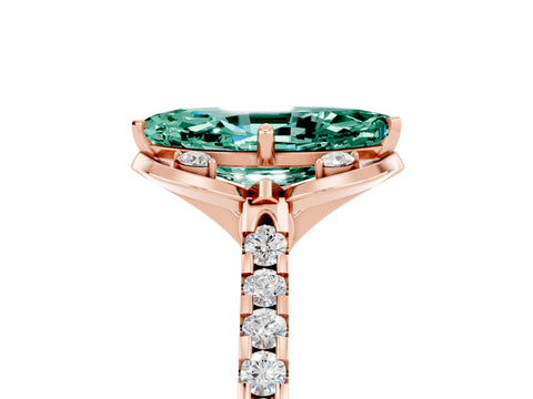 Rose gold Marquise Cut Green Sapphire Ring with Pavé Band and Floral Prong Setting_5