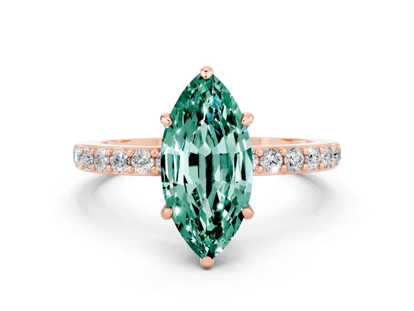 Rose gold Marquise Cut Green Sapphire Pavé Engagement Ring with Round  Accents and Prong Setting