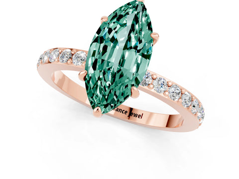 Rose gold Marquise Cut Green Sapphire Ring with Pavé Band and Four-Prong Setting_1