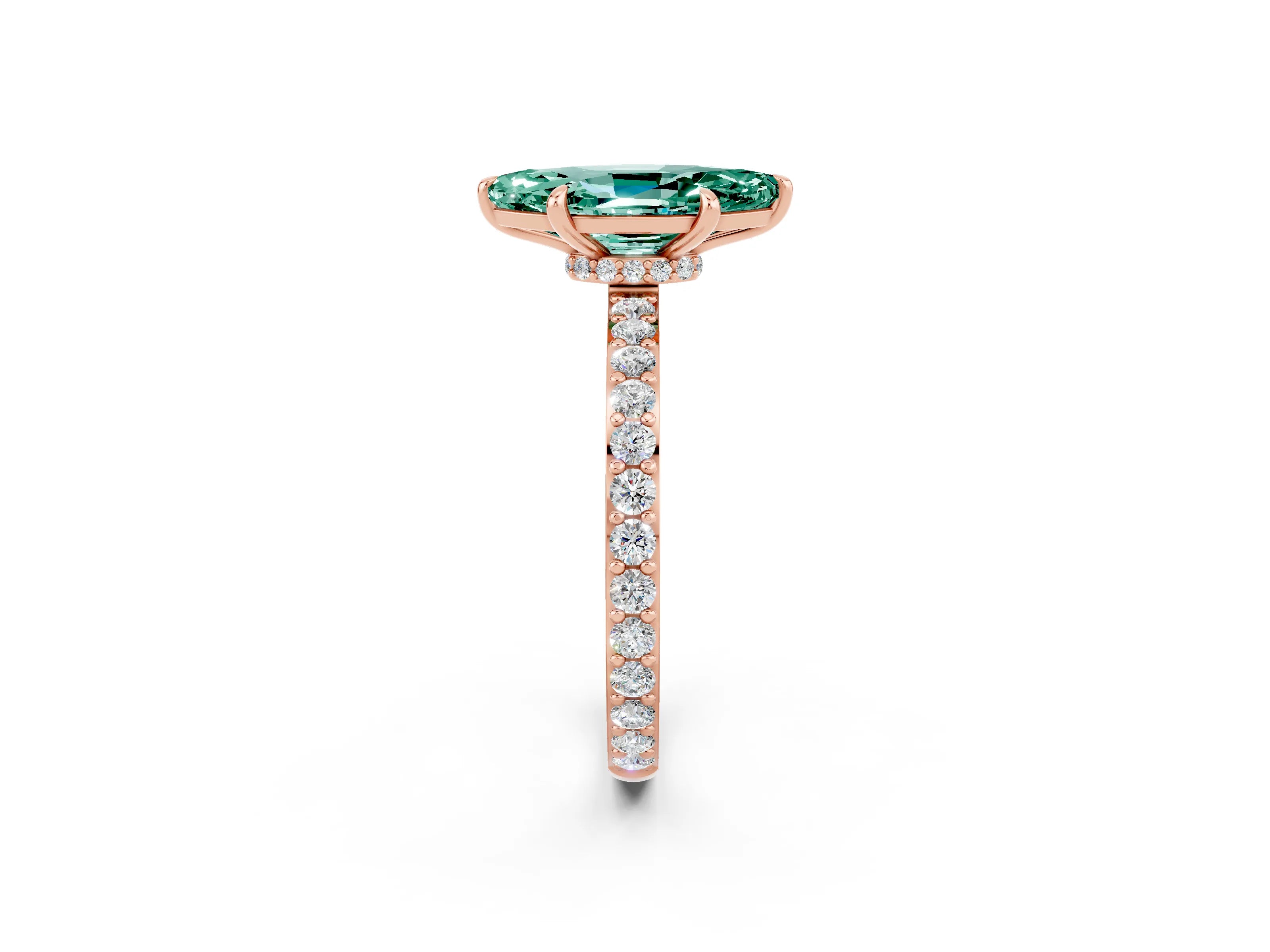 Rose gold Marquise Cut Green Sapphire Ring with Pavé Band and Four-Prong Setting_2