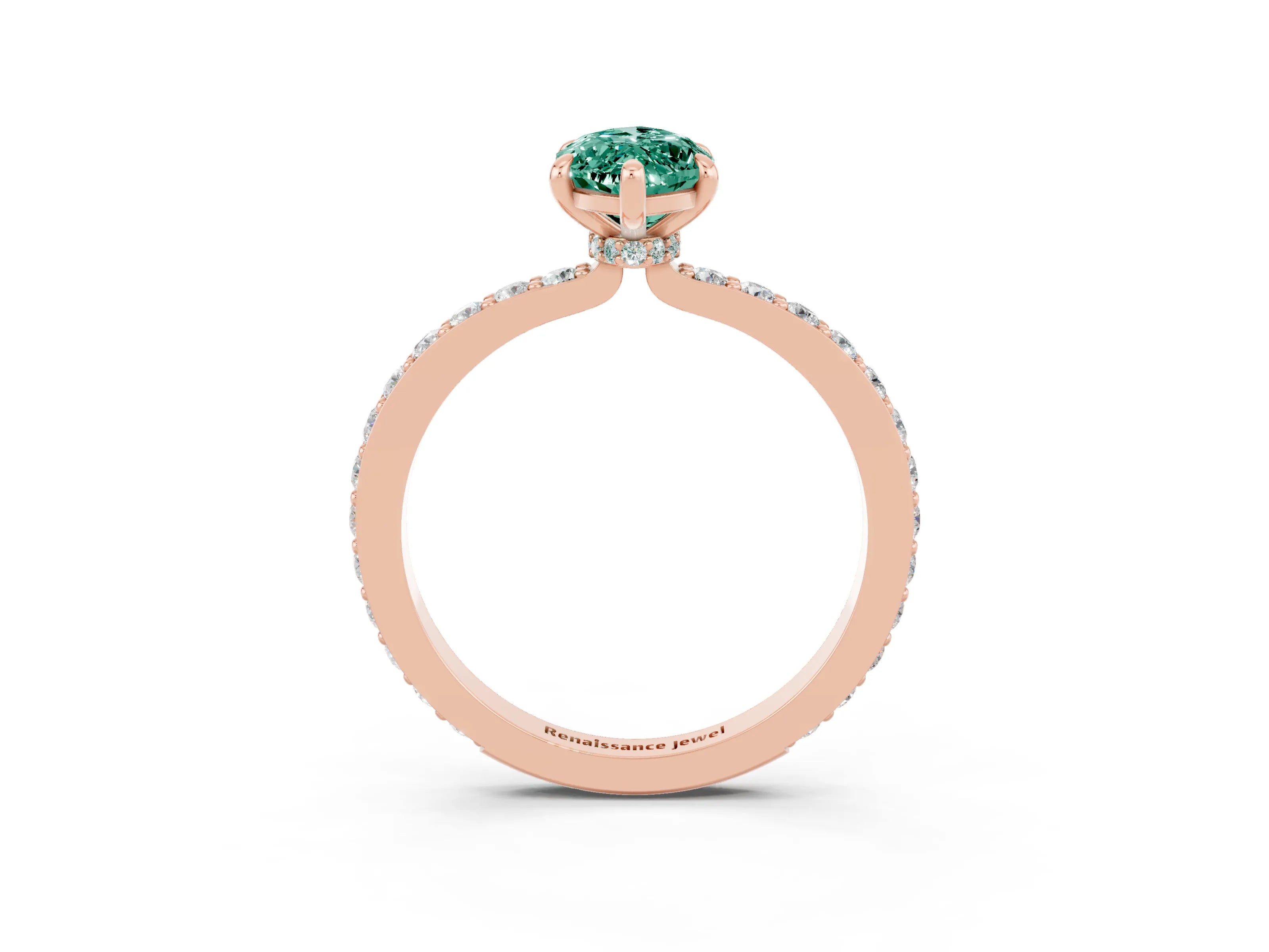 Rose gold Marquise Cut Green Sapphire Ring with Pavé Band and Four-Prong Setting_3