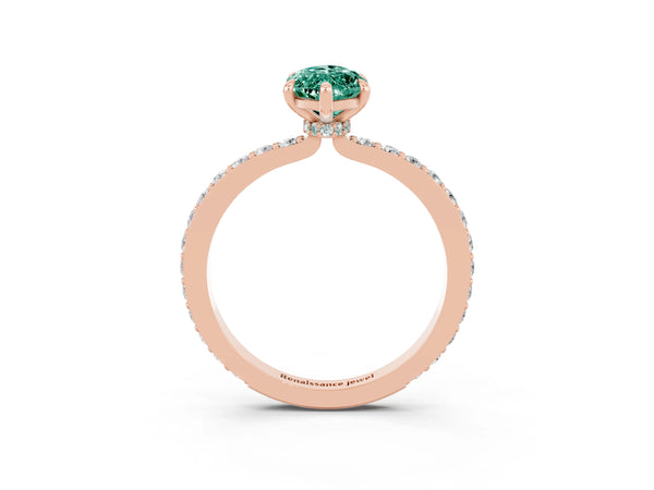 Rose gold Marquise Cut Green Sapphire Pavé Engagement Ring with Round  Accents and Prong Setting