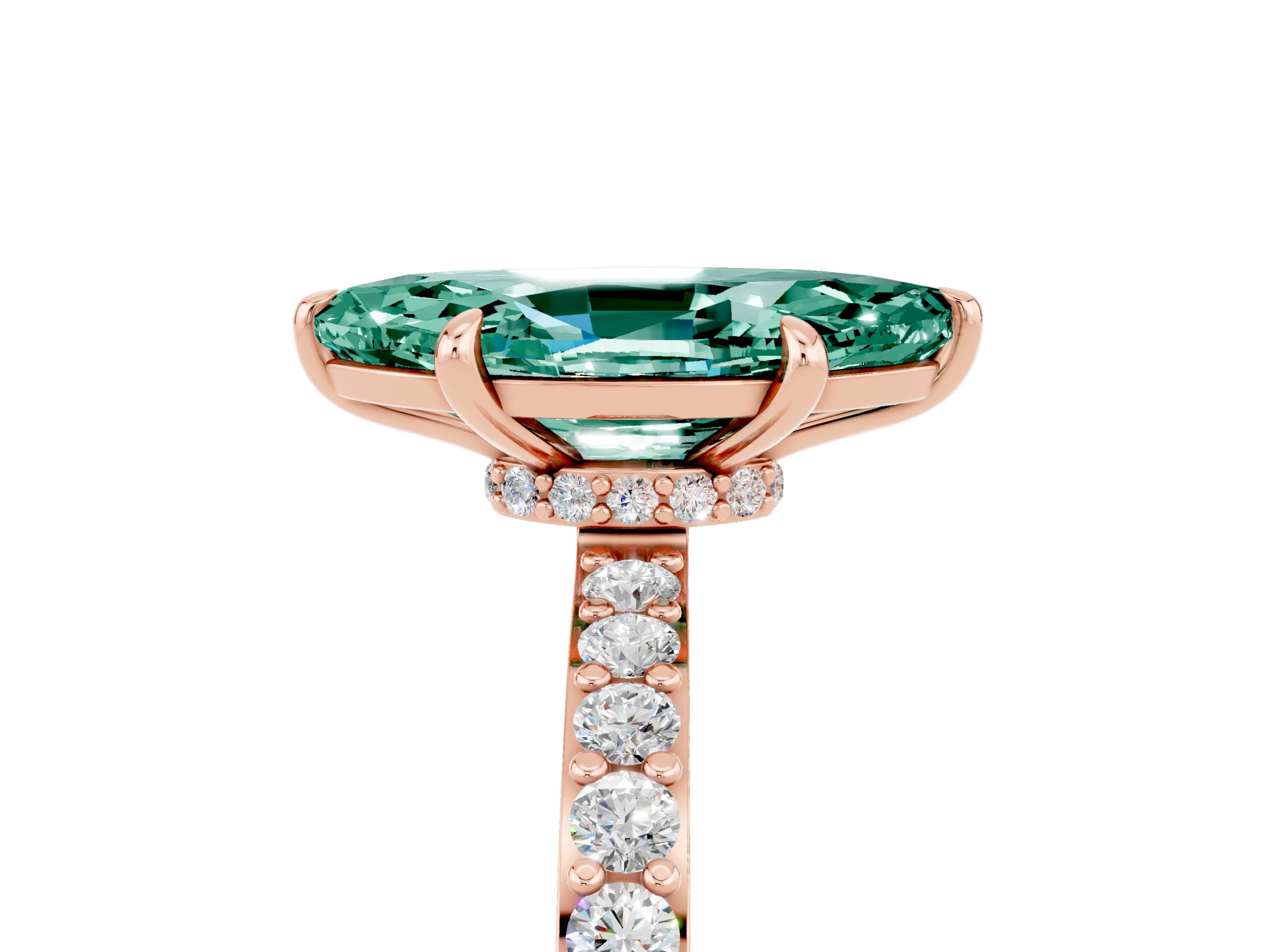 Rose gold Marquise Cut Green Sapphire Ring with Pavé Band and Four-Prong Setting_5