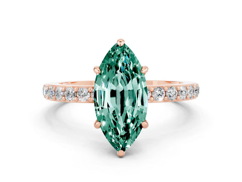Rose gold Marquise Cut Green Sapphire Ring with Pavé Band and Four-Prong Setting