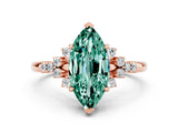 Rose gold Marquise Cut Green Sapphire Ring with Side Stones and Four-Prong Setting_36