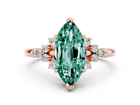 Rose gold Marquise Cut Green Sapphire Ring with Side Stones and Four-Prong Setting_36