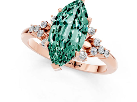 Rose gold Marquise Cut Green Sapphire Ring with Side Stones and Four-Prong Setting_37