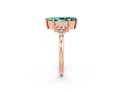 Rose gold Marquise Cut Green Sapphire Ring with Side Stones and Four-Prong Setting_38