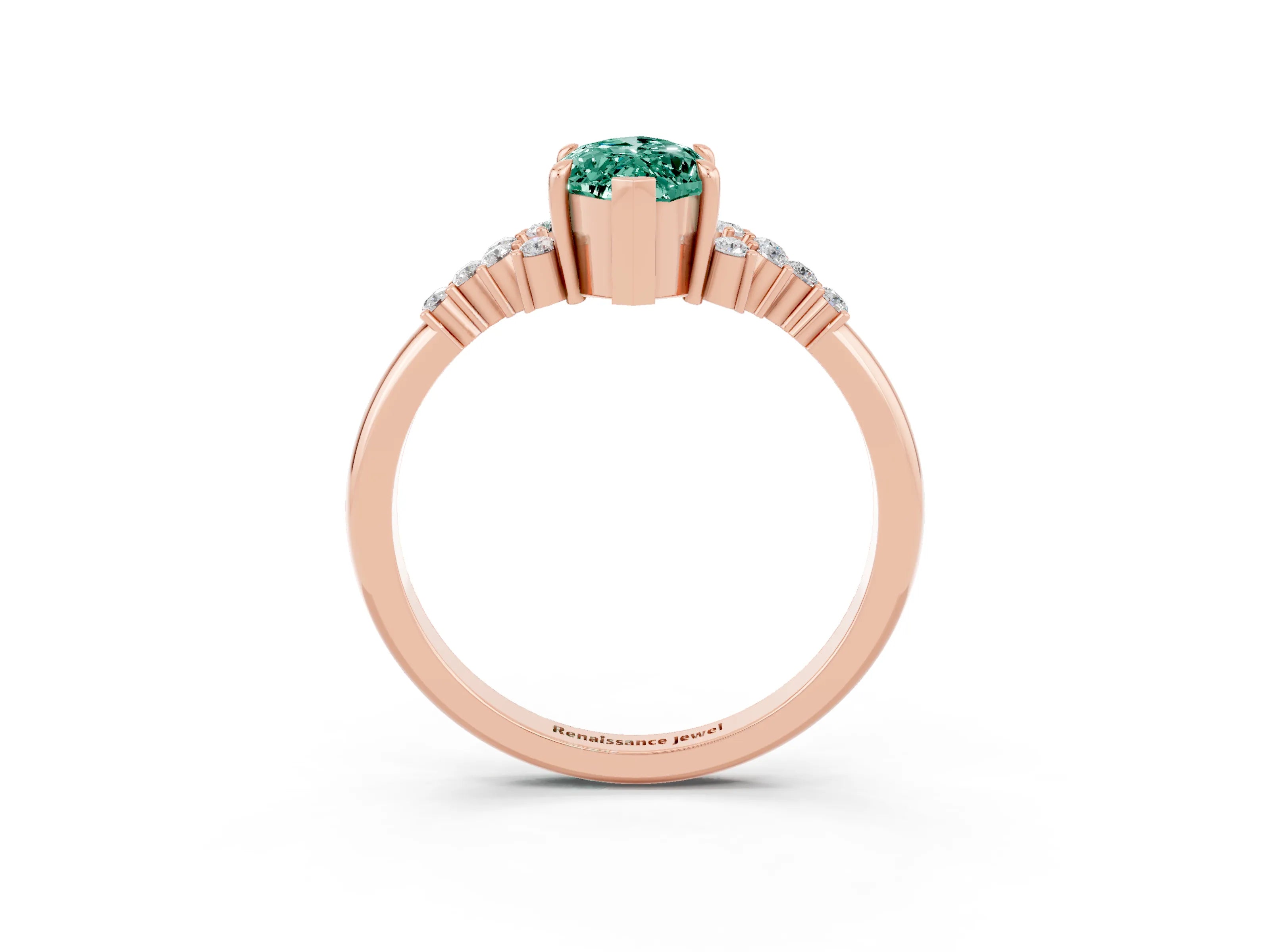 Rose gold Marquise Cut Green Sapphire Ring with Side Stones and Four-Prong Setting_39