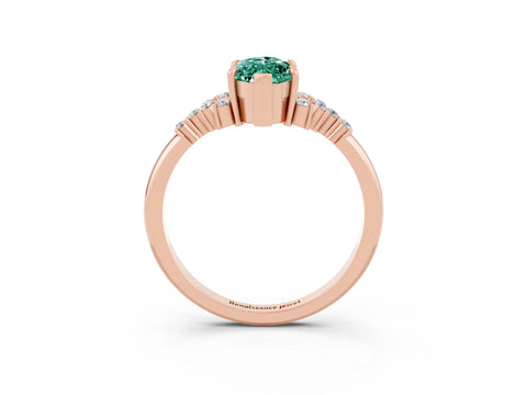 Rose gold Marquise Cut Green Sapphire Ring with Side Stones and Four-Prong Setting_39