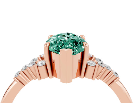 Rose gold Marquise Cut Green Sapphire Ring with Side Stones and Four-Prong Setting_40