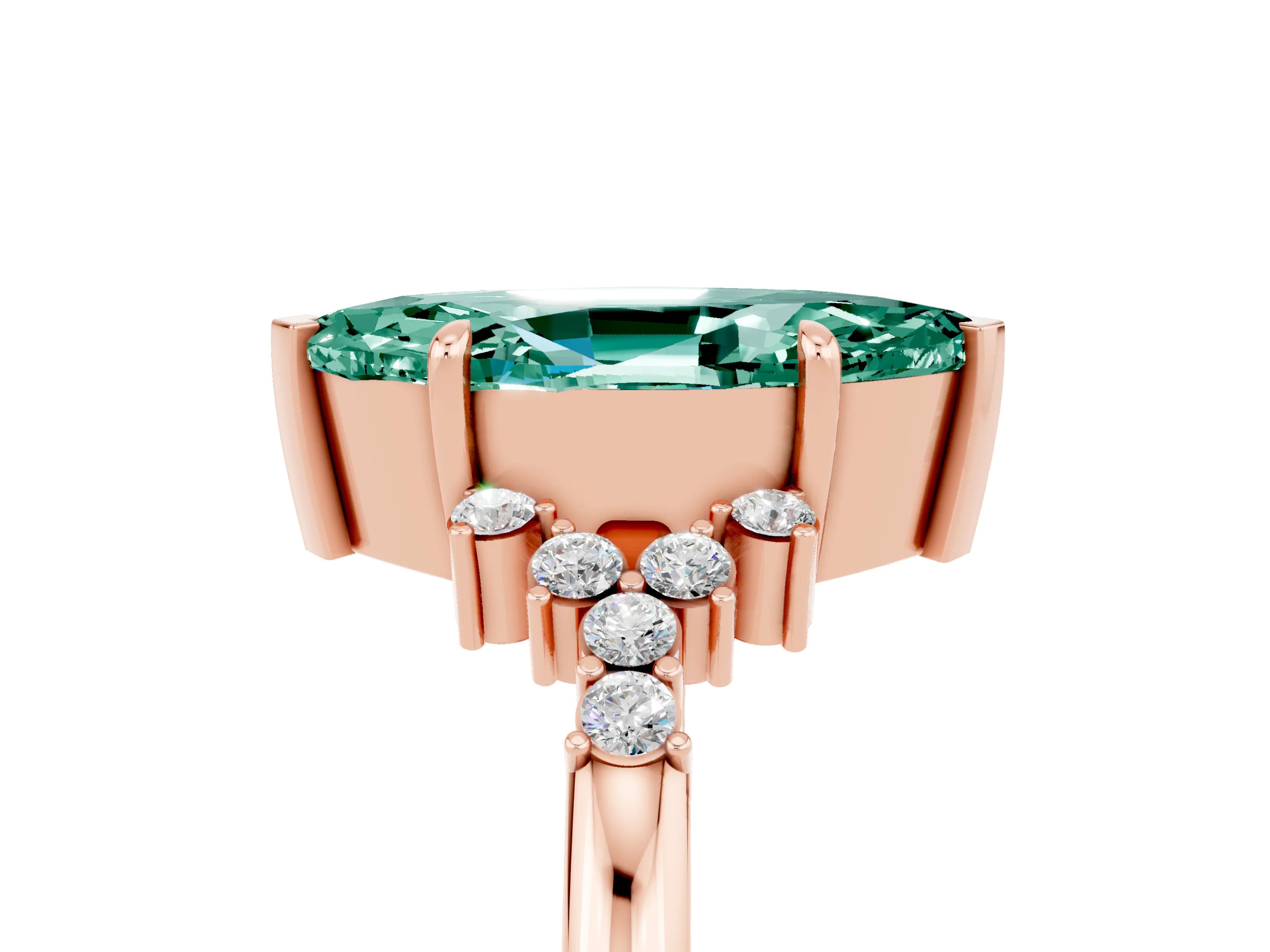 Rose gold Marquise Cut Green Sapphire Ring with Side Stones and Four-Prong Setting_41
