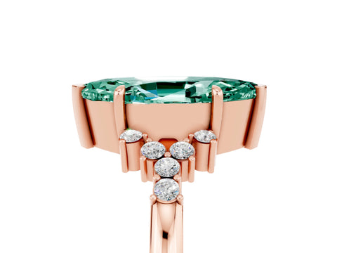 Rose gold Marquise Cut Green Sapphire Ring with Side Stones and Four-Prong Setting_41