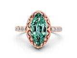 Rose gold Marquise Cut Green Sapphire Scalloped Halo Engagement Ring with Round Shared Prong Band_12