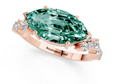 Rose gold Marquise Cut Green Sapphire Scattered Round Accent Ring with Prong Setting_13