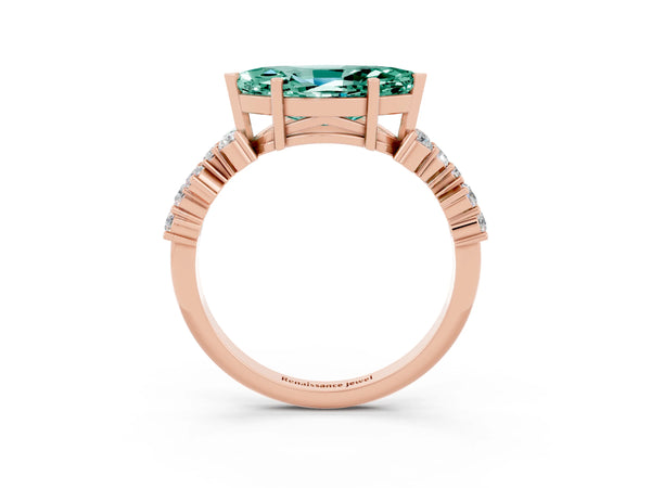 Rose gold Marquise Cut Green Sapphire Scattered Round Accent Ring with Prong Setting