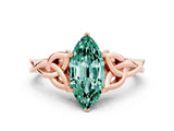 Rose gold Marquise Cut Green Sapphire Solitaire Celtic Knot Ring with Four-Prong Setting_12