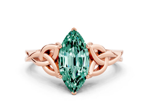 Rose gold Marquise Cut Green Sapphire Solitaire Celtic Knot Ring with Four-Prong Setting_12
