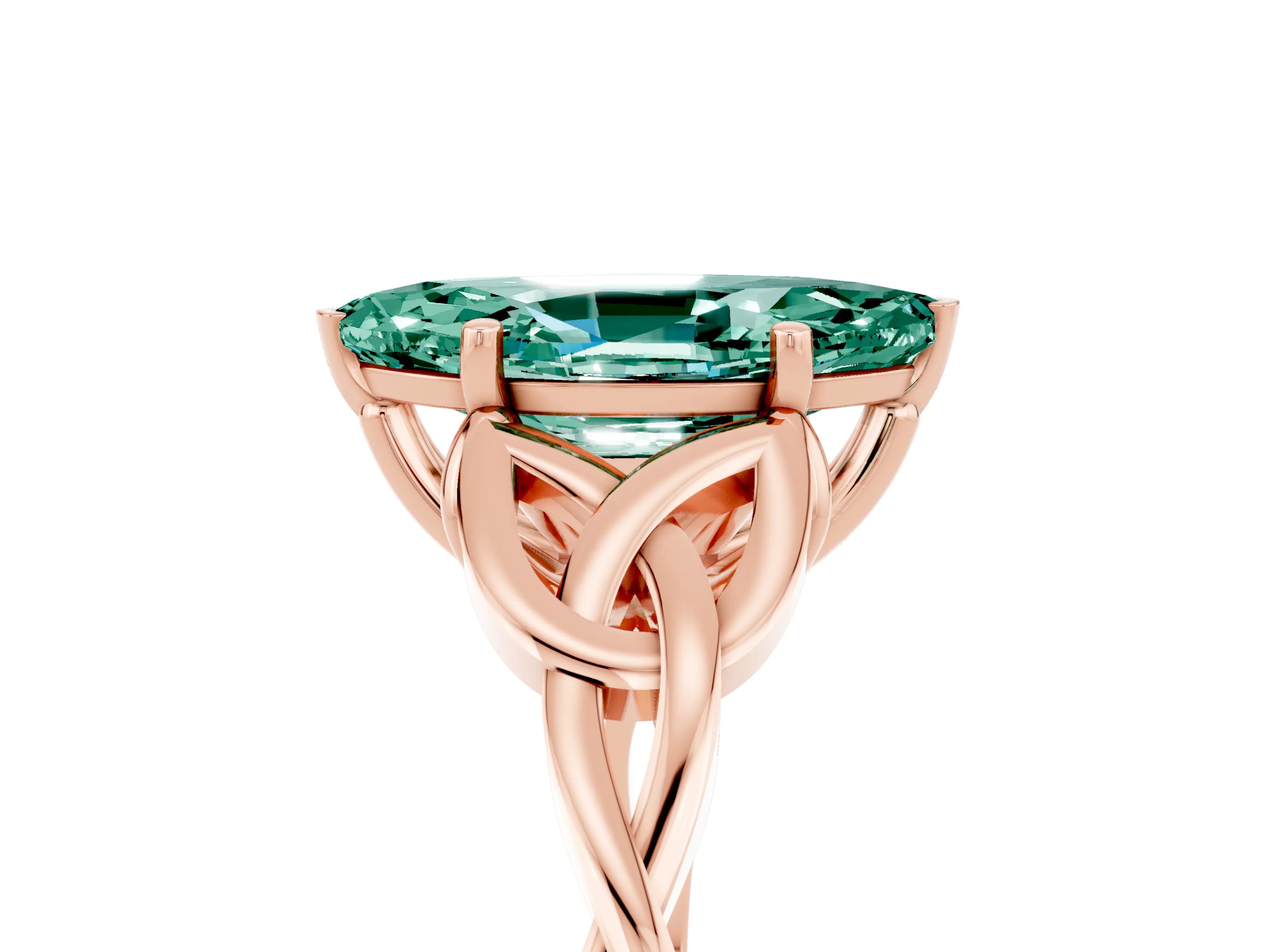 Rose gold Marquise Cut Green Sapphire Solitaire Celtic Knot Ring with Four-Prong Setting_17