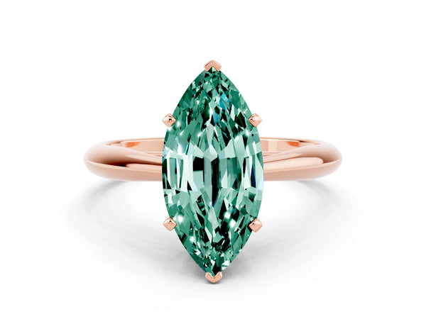 Rose gold Marquise Cut Green Sapphire Solitaire Engagement Ring with Cathedral Setting and Four-Prong Mount