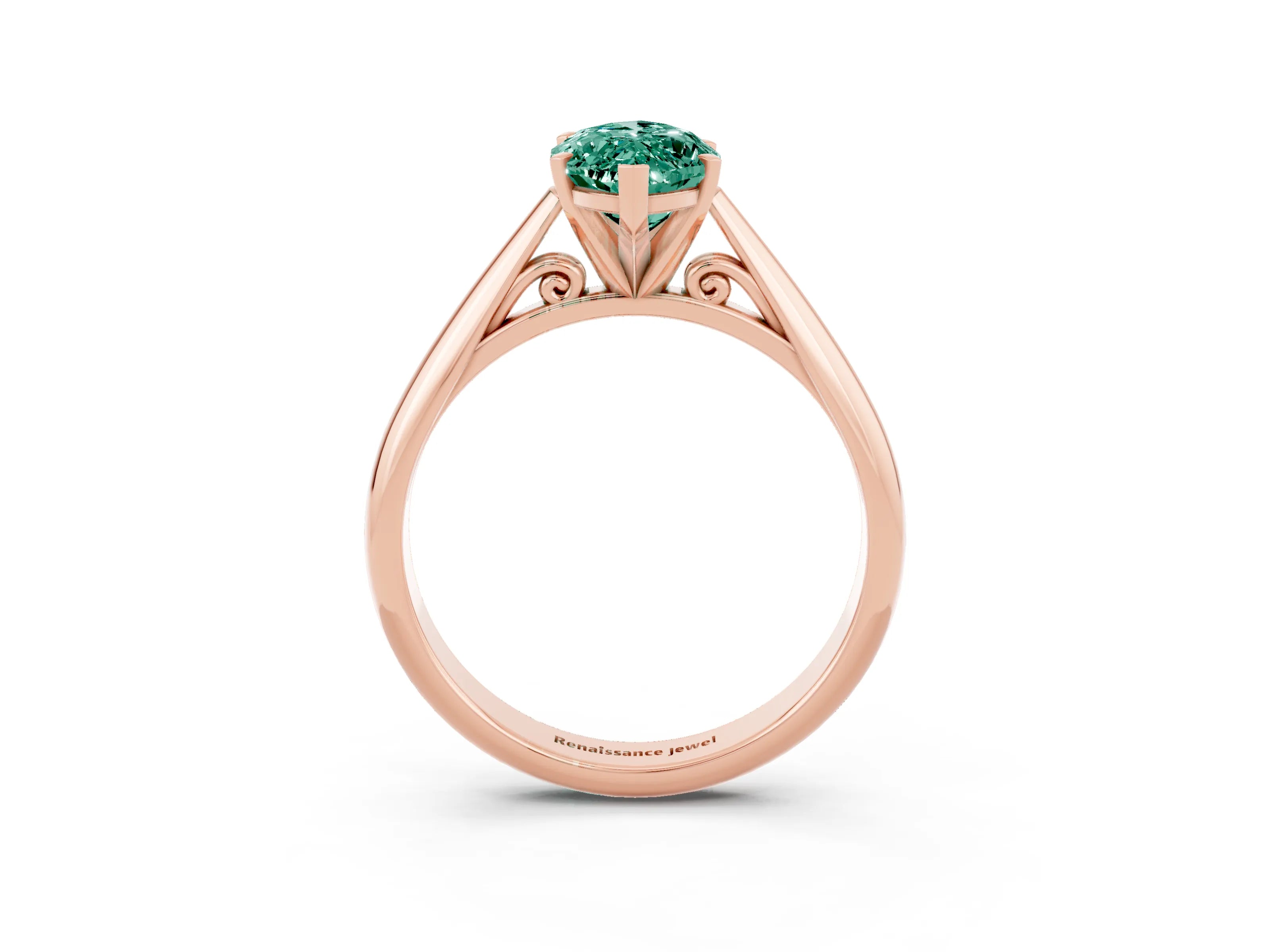 Rose gold Marquise Cut Green Sapphire Solitaire Engagement Ring with Cathedral Setting and Four-Prong Mount_15