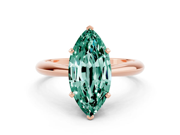Rose gold Marquise Cut Green Sapphire Solitaire Engagement Ring with Cathedral Setting and Four-Prong Mount