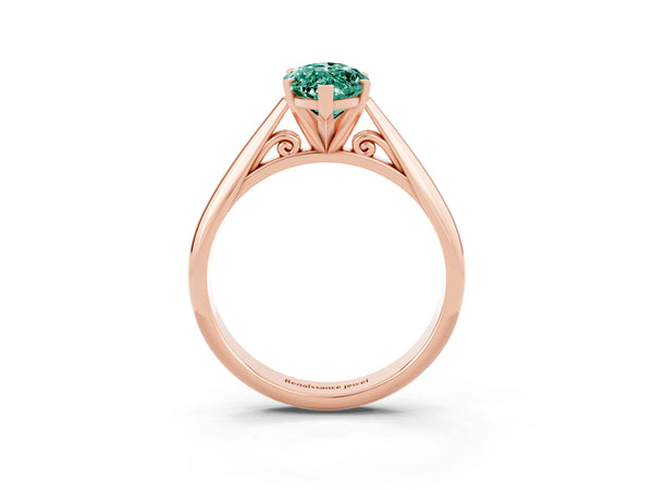Rose gold Marquise Cut Green Sapphire Solitaire Engagement Ring with Cathedral Setting and Four-Prong Mount