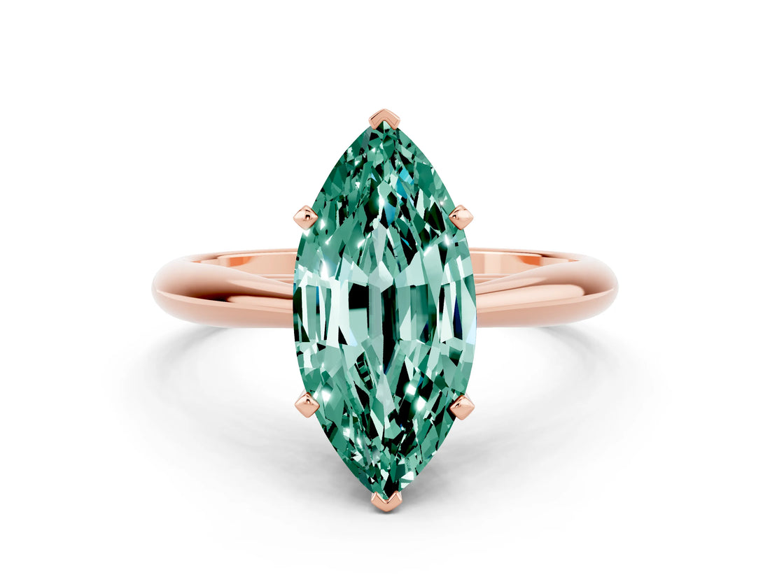 Rose gold Marquise Cut Green Sapphire Solitaire Engagement Ring with Cathedral Setting and Four-Prong Mount_66