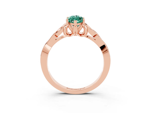 Rose gold Marquise Cut Green Sapphire Solitaire Engagement Ring with Celtic Knot Band and Four-Prong Setting