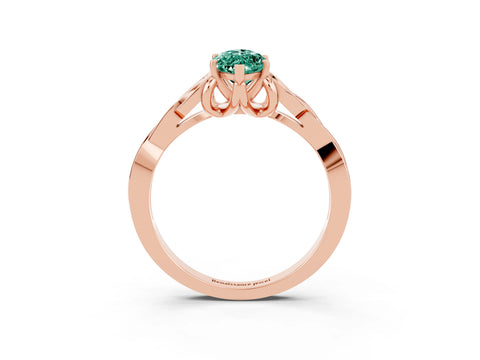 Rose gold Marquise Cut Green Sapphire Solitaire Engagement Ring with Celtic Knot Band and Four-Prong Setting_3