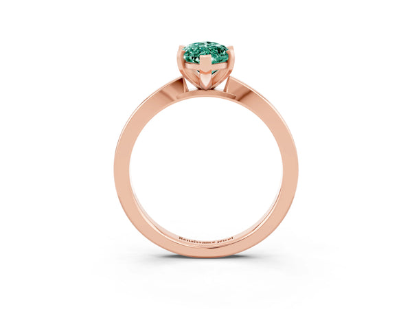 Rose gold Marquise Cut Green Sapphire Solitaire Engagement Ring with Classic Band and Four-Prong Setting