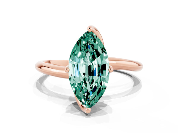 Rose gold Marquise Cut Green Sapphire Solitaire Engagement Ring with Four-Prong Setting and Classic Band