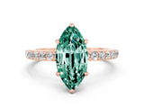 Rose gold Marquise Cut Green Sapphire Solitaire Engagement Ring with Pavé Band and Four-Prong Setting