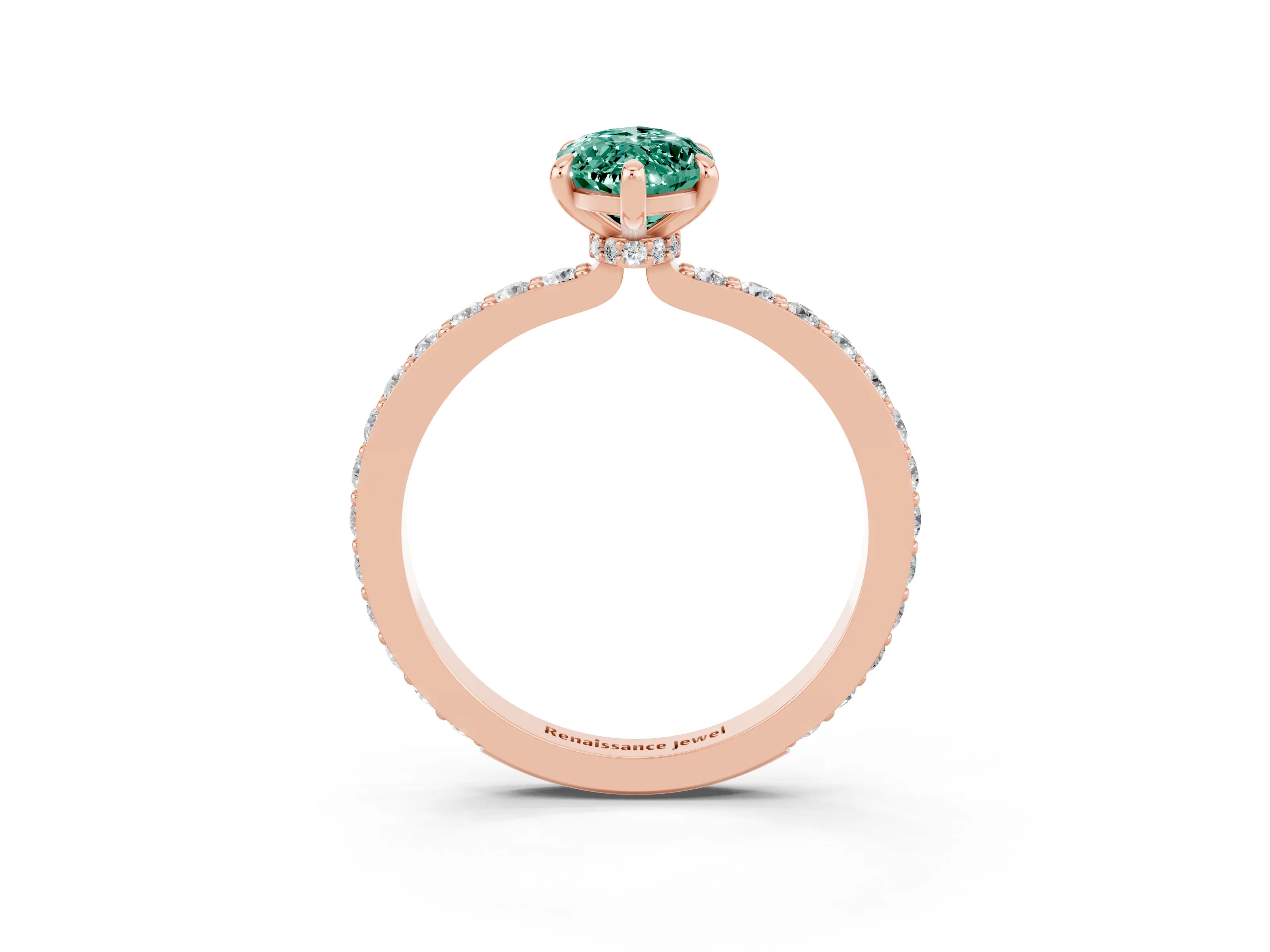 Rose gold Marquise Cut Green Sapphire Solitaire Engagement Ring with Pavé Band and Four-Prong Setting_3