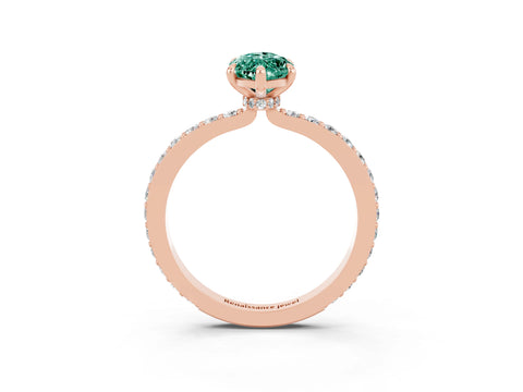 Rose gold Marquise Cut Green Sapphire Solitaire Engagement Ring with Pavé Band and Four-Prong Setting_3