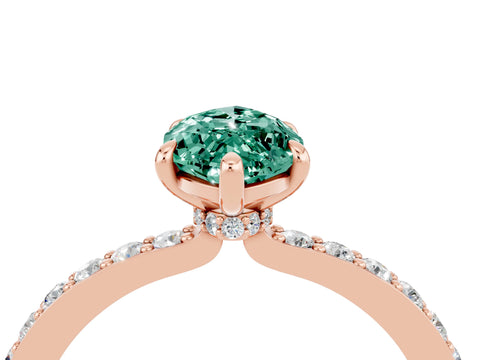 Rose gold Marquise Cut Green Sapphire Solitaire Engagement Ring with Pavé Band and Four-Prong Setting_4