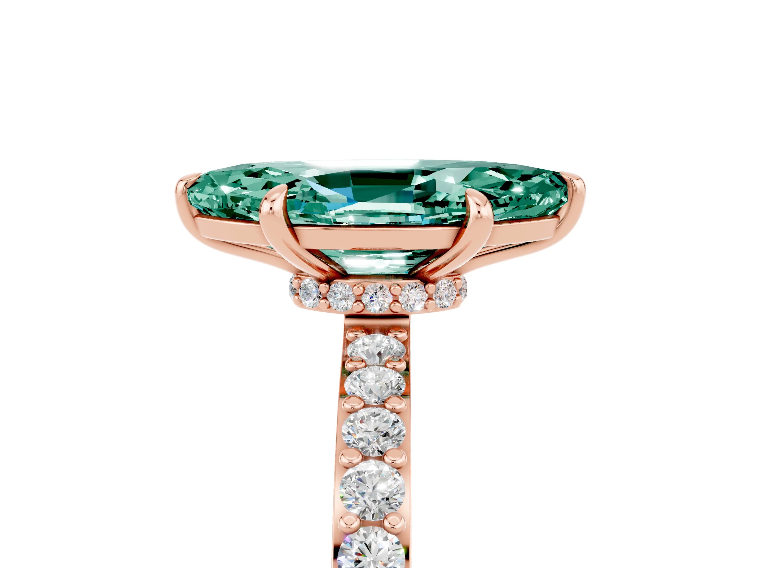 Rose gold Marquise Cut Green Sapphire Solitaire Engagement Ring with Pavé Band and Four-Prong Setting_5
