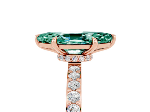 Rose gold Marquise Cut Green Sapphire Solitaire Engagement Ring with Pavé Band and Four-Prong Setting_5