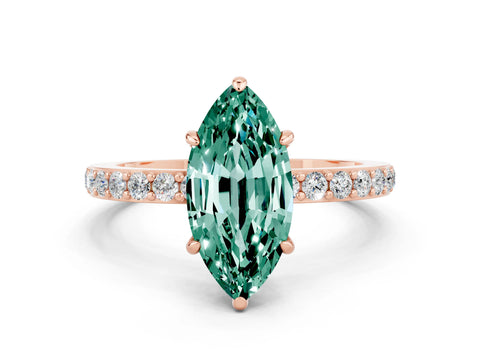 Rose gold Marquise Cut Green Sapphire Solitaire Engagement Ring with Pavé Band and Four-Prong Setting