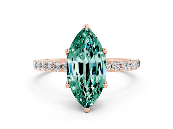 Rose gold Marquise Cut Green Sapphire Solitaire Engagement Ring with Round  Pavé Band and Prong Setting