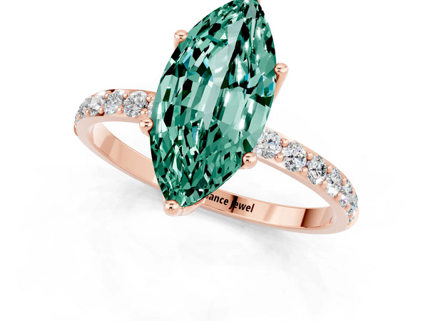 Rose gold Marquise Cut Green Sapphire Solitaire Engagement Ring with Round  Pavé Band and Prong Setting