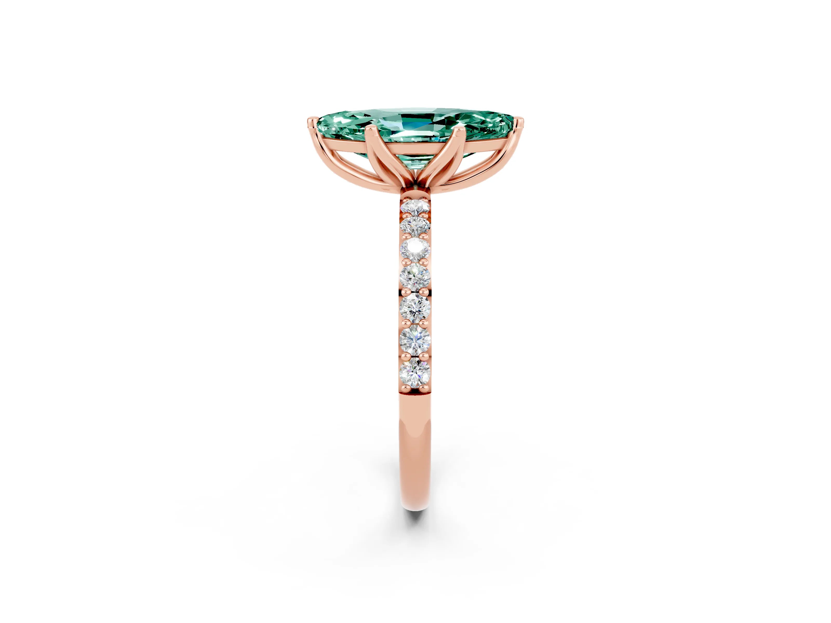 Rose gold Marquise Cut Green Sapphire Solitaire Engagement Ring with Pavé Band and Prong Setting_2