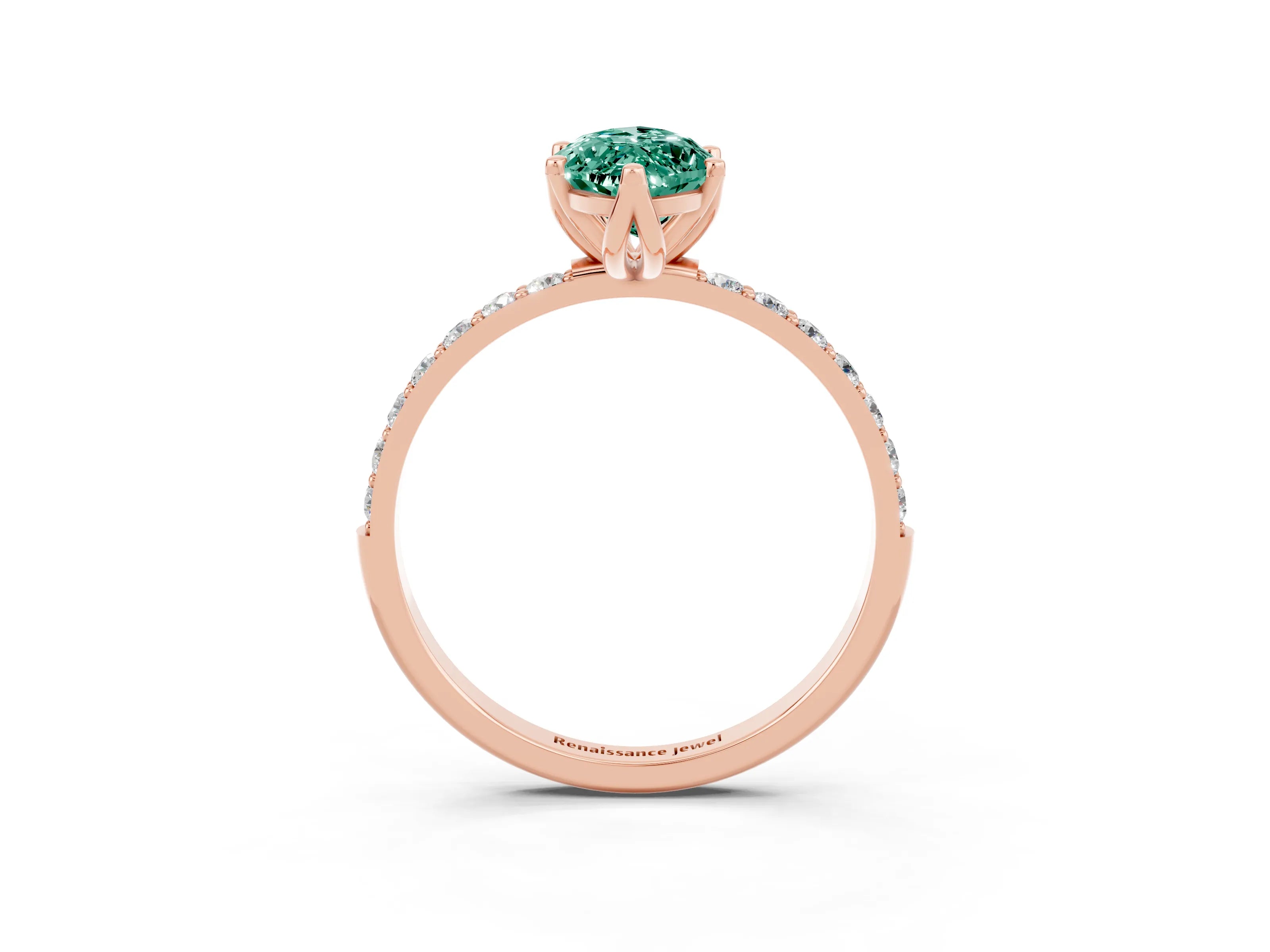 Rose gold Marquise Cut Green Sapphire Solitaire Engagement Ring with Pavé Band and Prong Setting_3