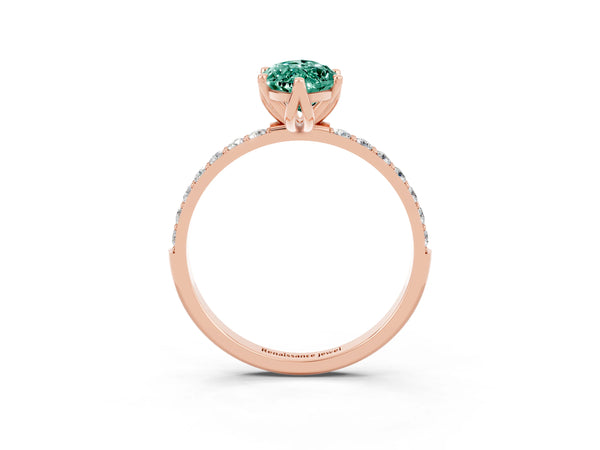 Rose gold Marquise Cut Green Sapphire Solitaire Engagement Ring with Round  Pavé Band and Prong Setting