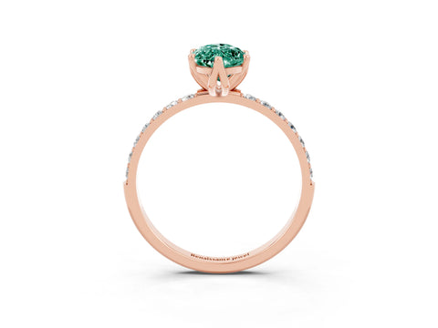 Rose gold Marquise Cut Green Sapphire Solitaire Engagement Ring with Pavé Band and Prong Setting_3
